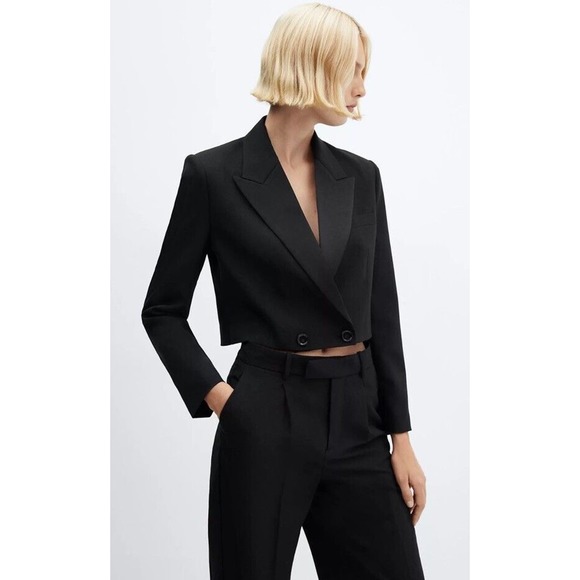 MANGO cropped Double-breasted Black Blazer Jacket sz XS - Picture 1 of 10